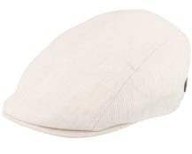Daffy 3 Organic Linen Beige Stripe Flat Cap - MJM Hats