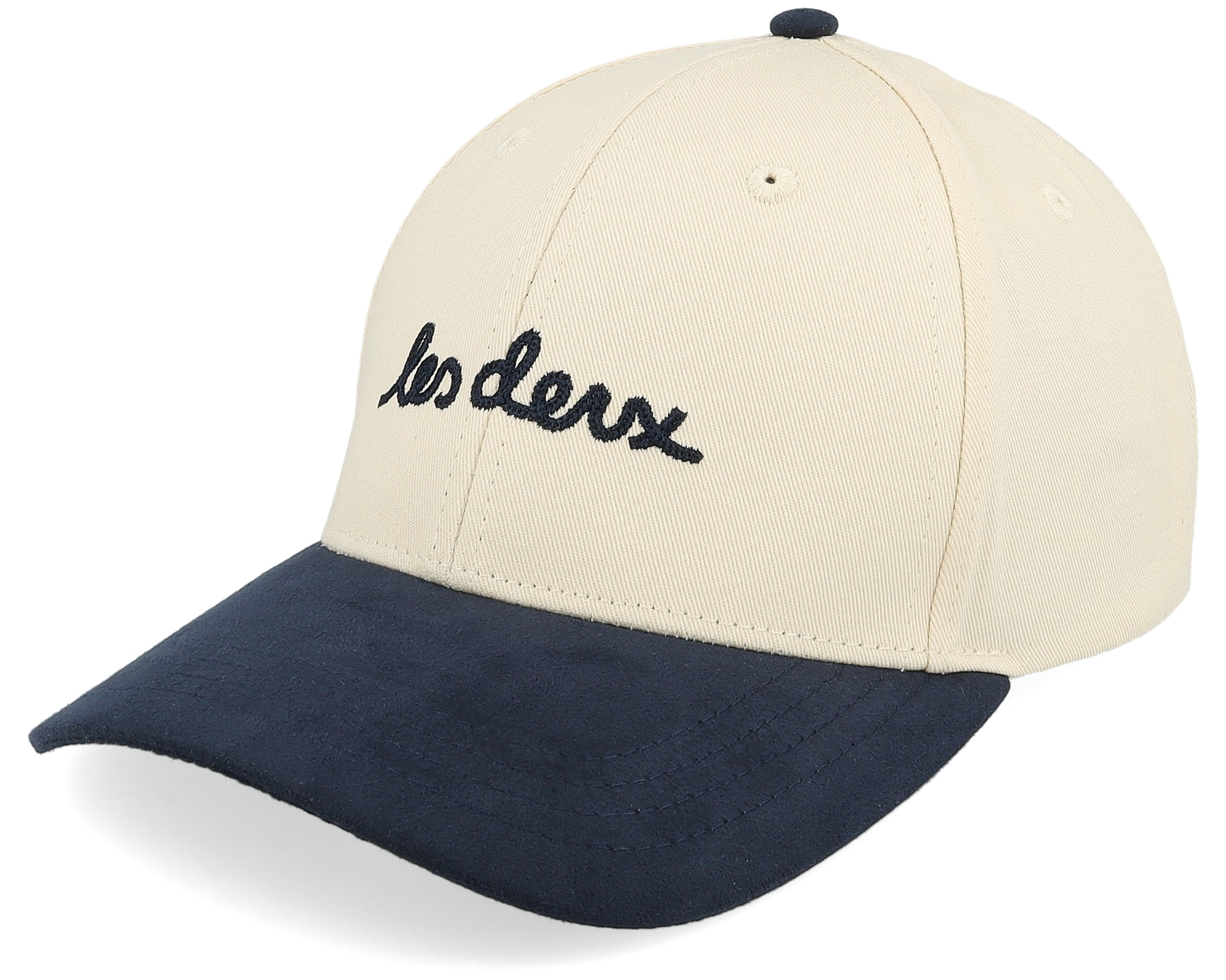 Brad Contrast Suede Baseball Cap Ivory/Navy Adjustable Les Deux