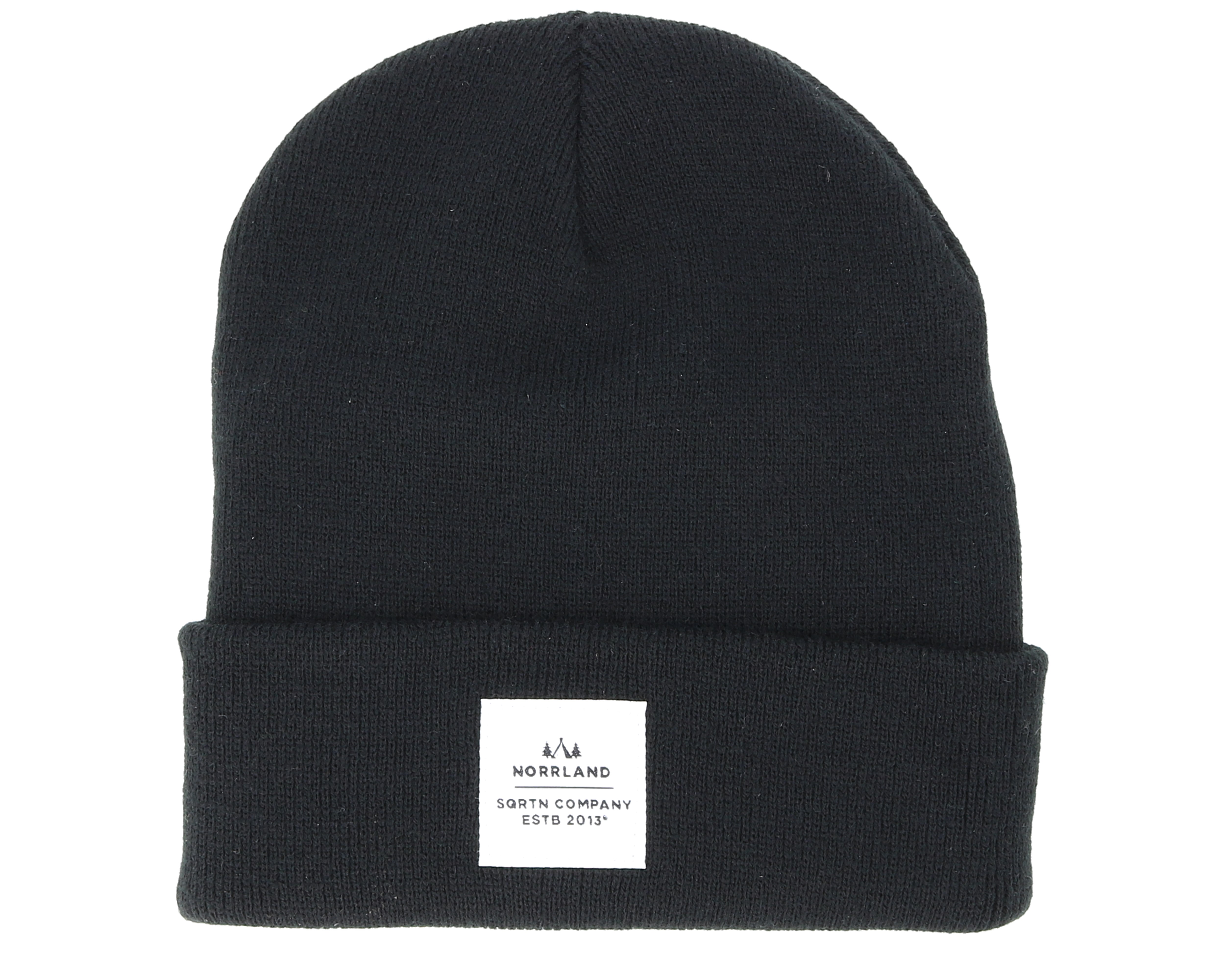 Produktfoto för SQRTN - Svart cuff Beanie - Wood Patch Black Beanie @ Hatstore