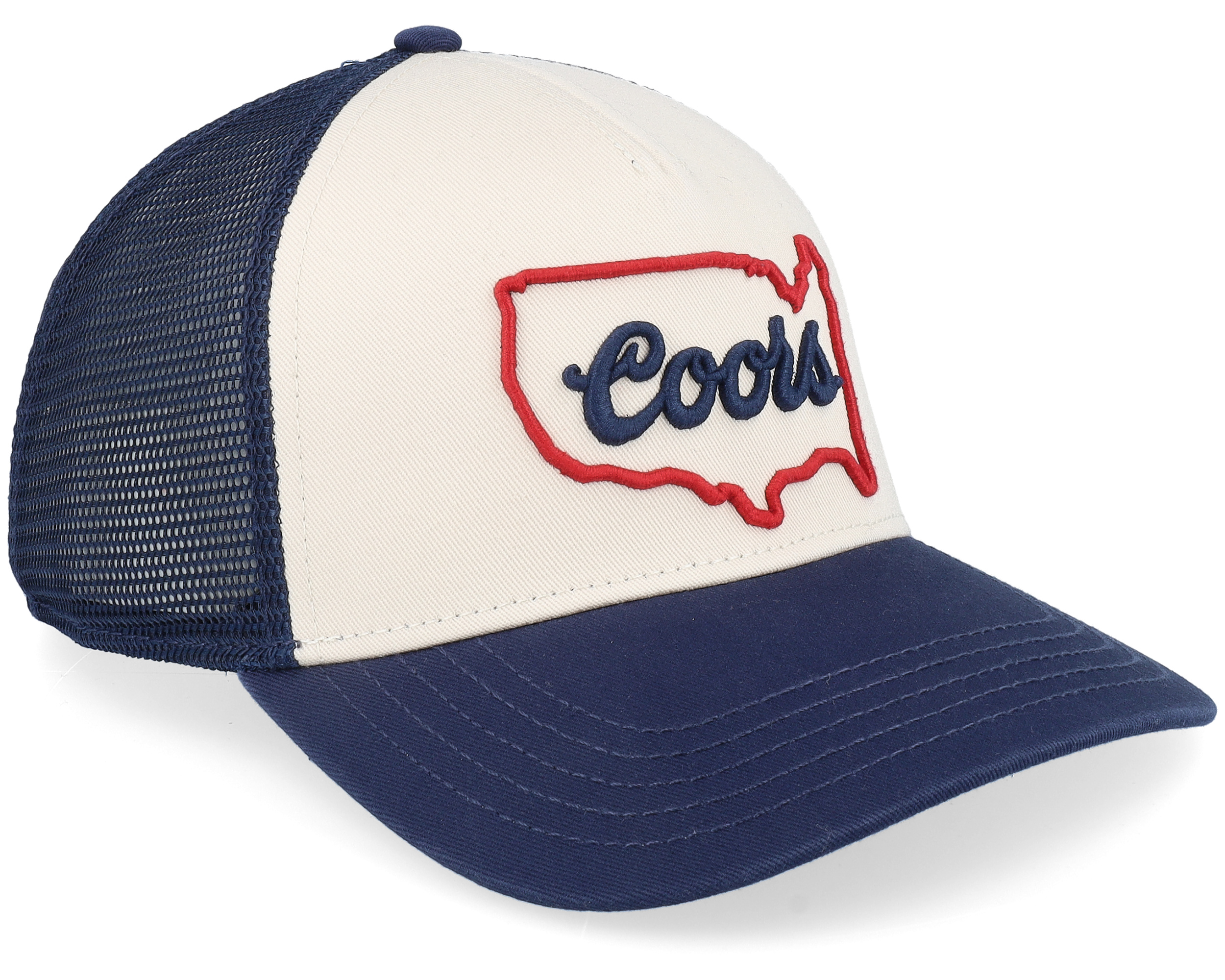 American Needle Coors Banquet newest Ivory Navy Beer Patch Hat Valin Trucker Cap NEW