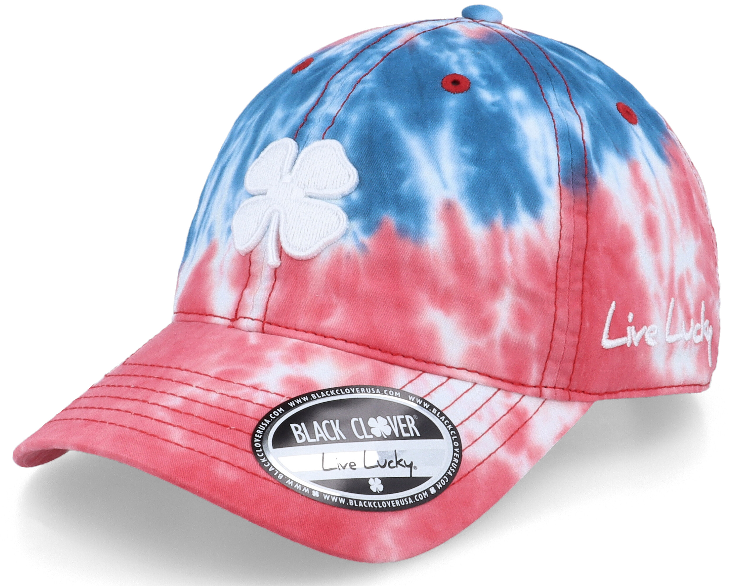 red white and blue tie dye hat