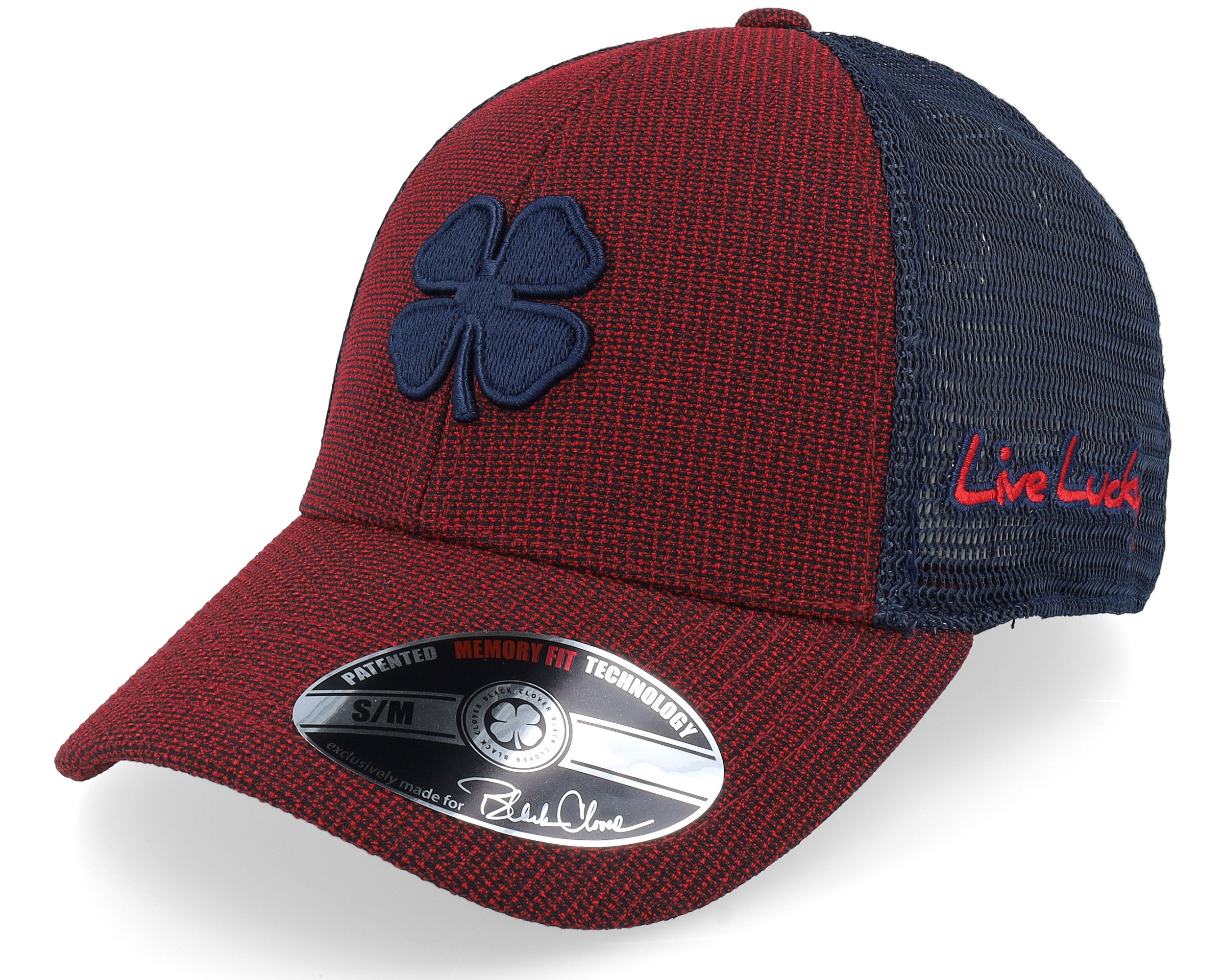 Midway 3 Red W Navy Mesh W Navy Clover Trucker Black Clover Cap Hatstoreaustralia