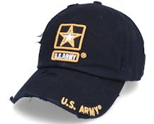 US Army Vintage Distressed Washed Cotton Black Dad Cap - U.S. Army