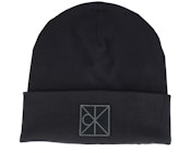 Emblem Patch Fine Rib Beanie Black Cuff