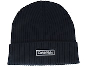 Patch Chunky Rib Cotton Beanie Black Cuff
