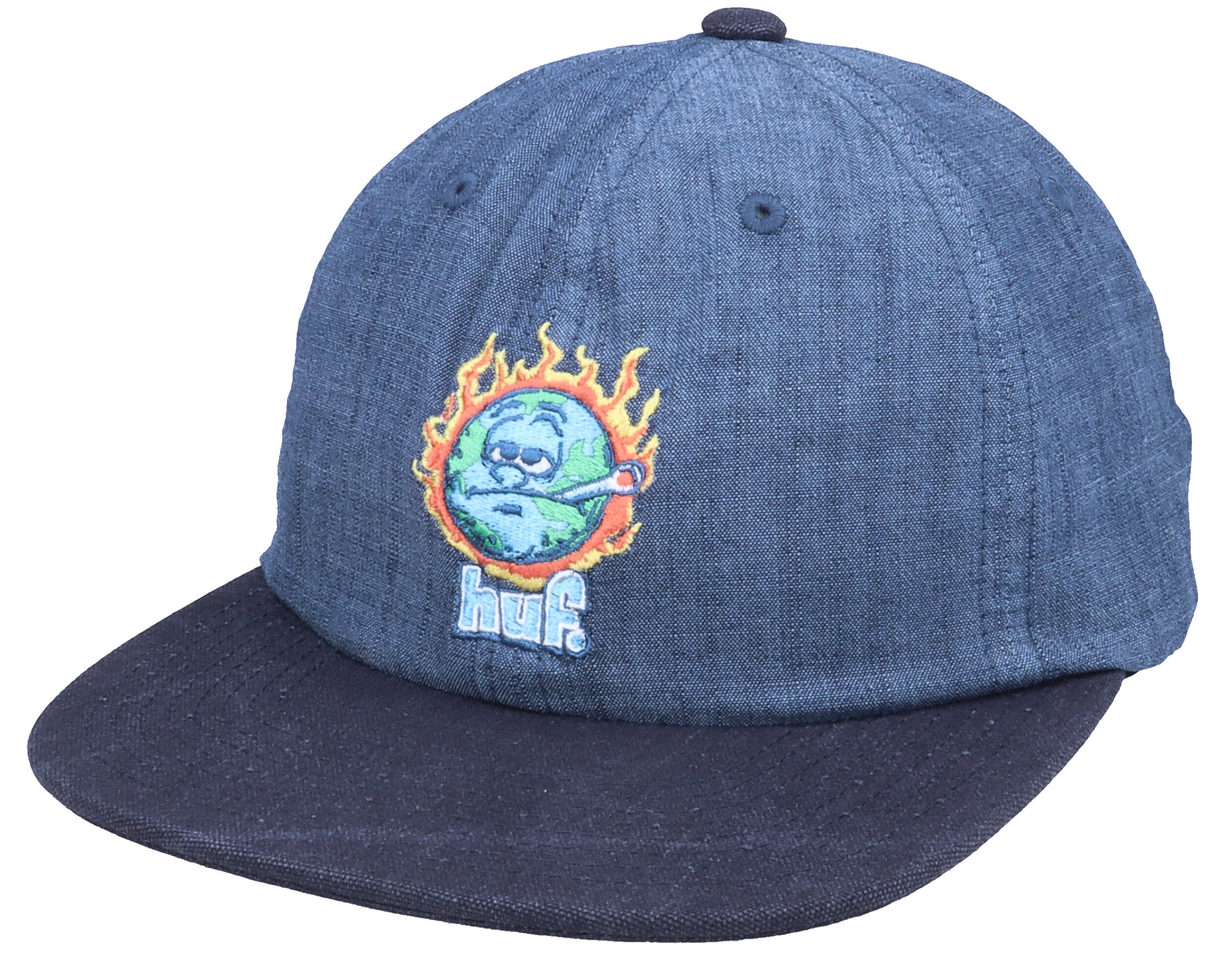 Global Warming 6 Panel Hat Blue Chambray Strapback - HUF