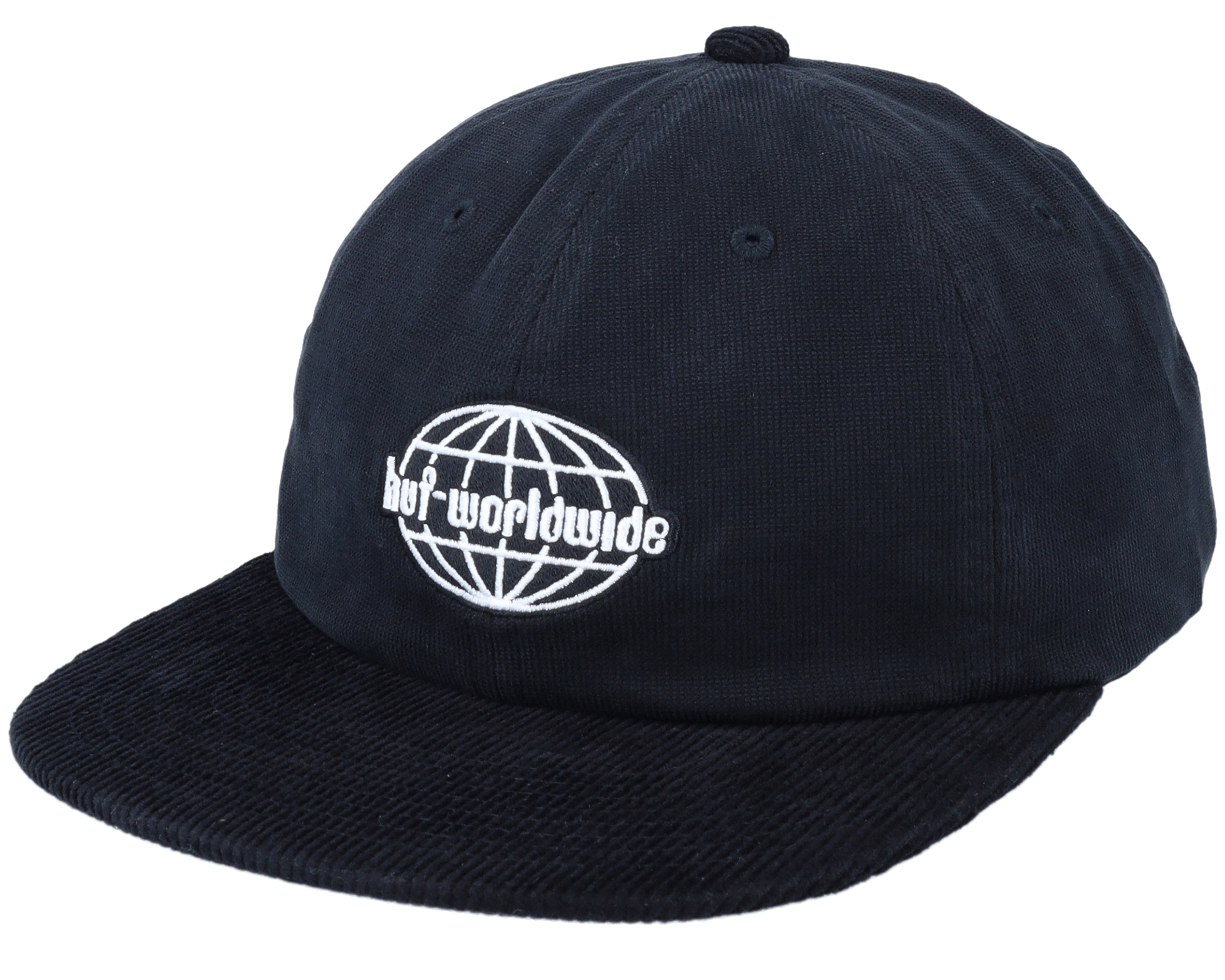 Global Corduroy 6 Panel Hat Black Snapback - HUF