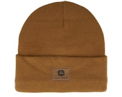 Fake Leather Patch Micro Fleece Lined Beanie Brown Cuff