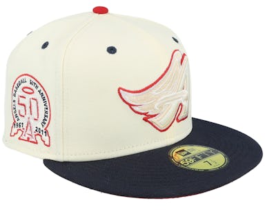 New Era - MLB White snapback Cap - Anaheim Angels Scarlet Swirl 59FIFTY 50th Chrome/Navy Fitted @ Fitted World By Hatstore