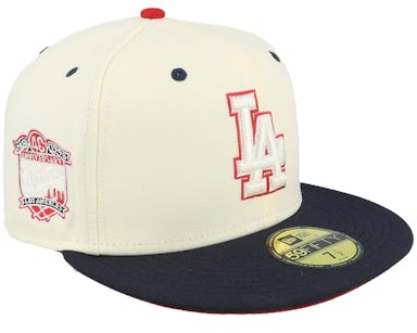 New Era - MLB White Fitted Cap - Los Angeles Dodgers Scarlet Swirl 59Fifty 40th Chrome/Navy Fitted @ Fitted World by Hatstore