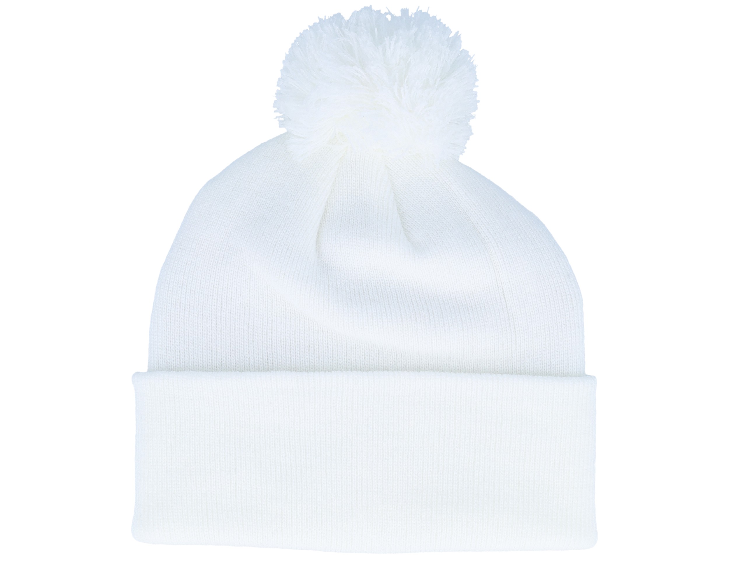 white beanie with white pom pom