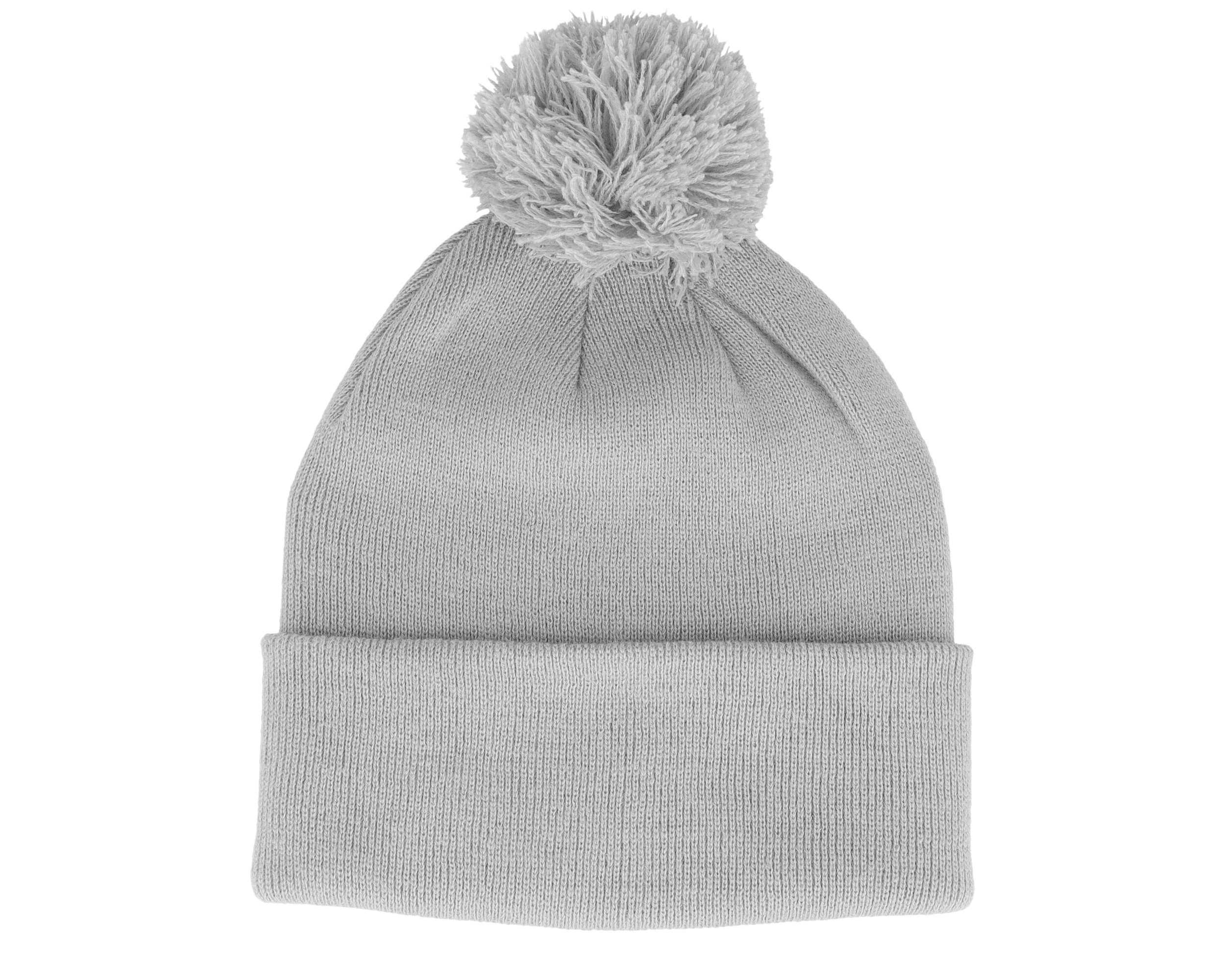 gray beanie with pom pom