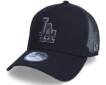 Los Angeles Dodgers Black On Black Team Logo 9FORTY A-Frame Black Trucker - New Era
