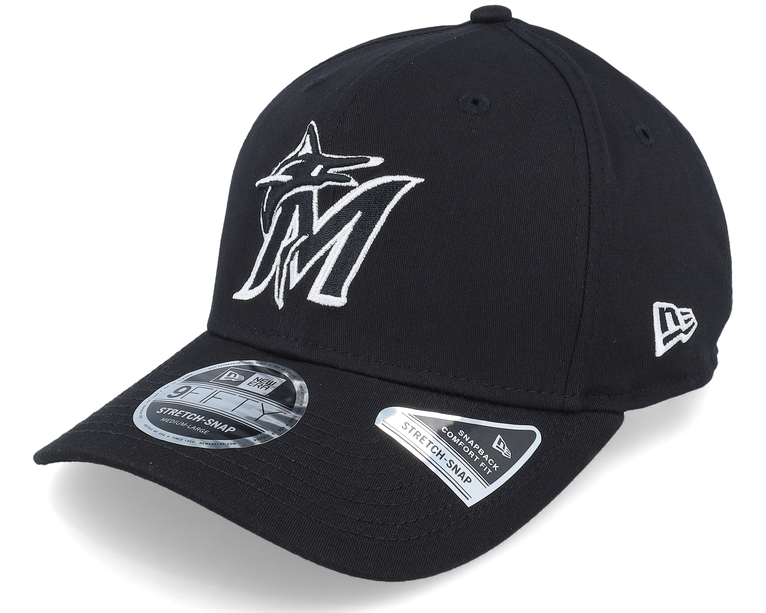 New Era 9Fifty MLB Florida Marlins Black Leather Brim Hat Size M/L  Adjustable
