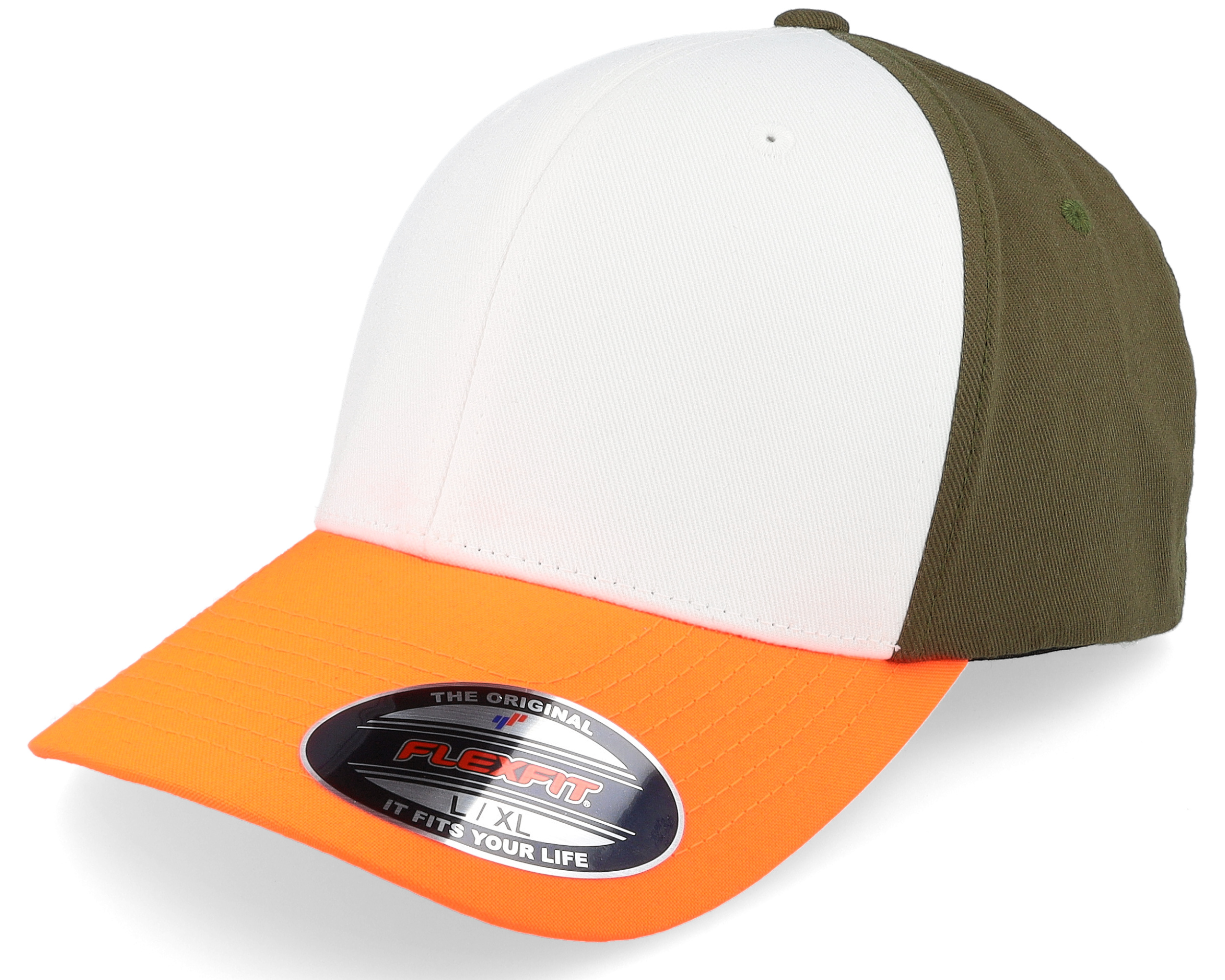 3-tone Flexfit cap - Neon Flexfit Orange/White/Olive