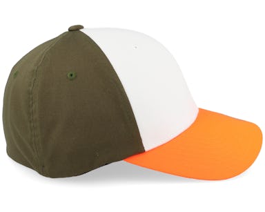 3-tone Neon Orange/White/Olive Flexfit - cap Flexfit
