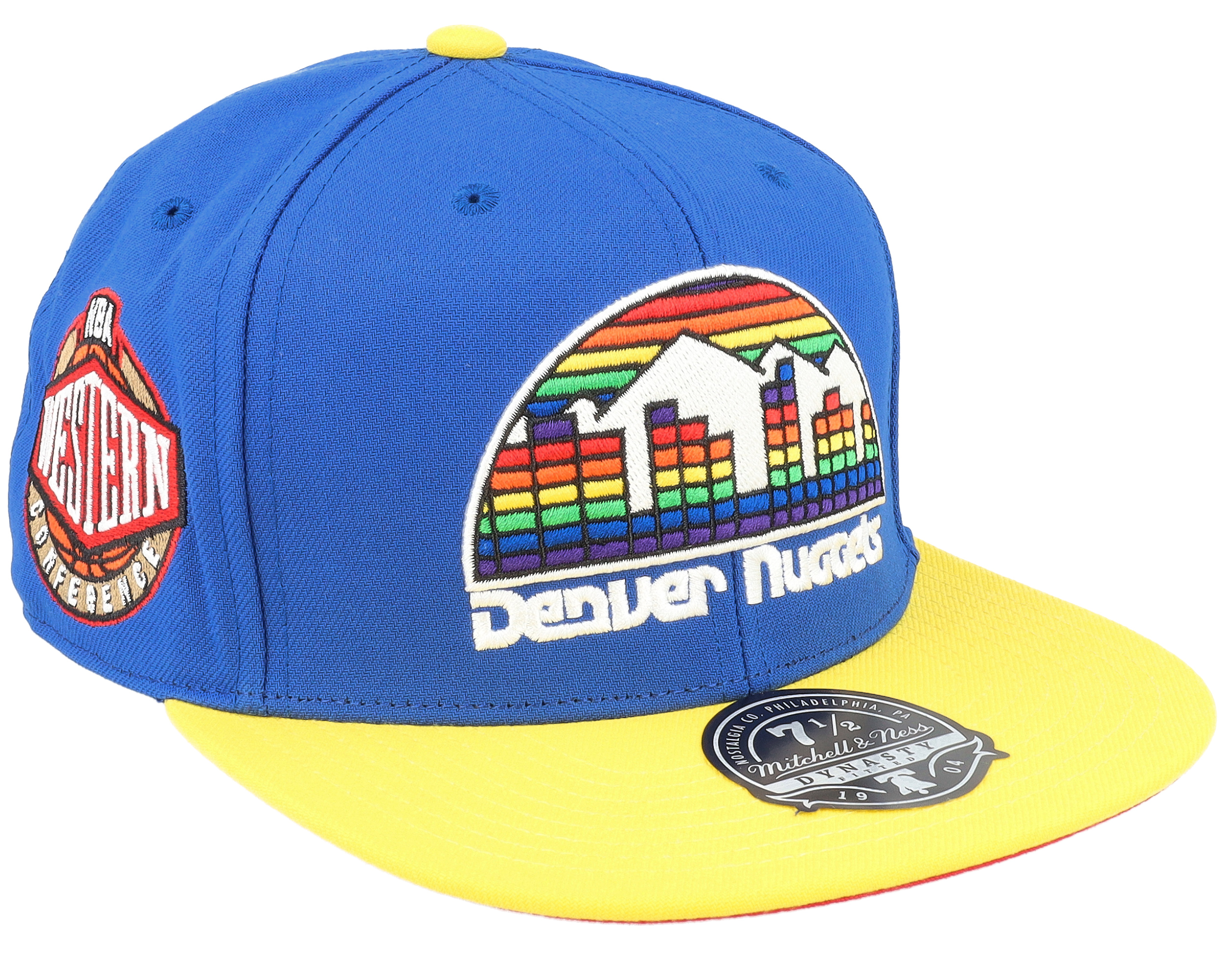 Mitchell & Ness - NBA Blue Fitted Cap - Denver Nuggets Coast2Coast Navy/Yellow Fitted @ Hatstore