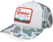 Mallard Foamy Rainier Beer Grey/White/Camo A-Frame Trucker