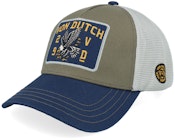 Premium Twill Baseball Cap With Badge Olive/Navy A-frame Trucker