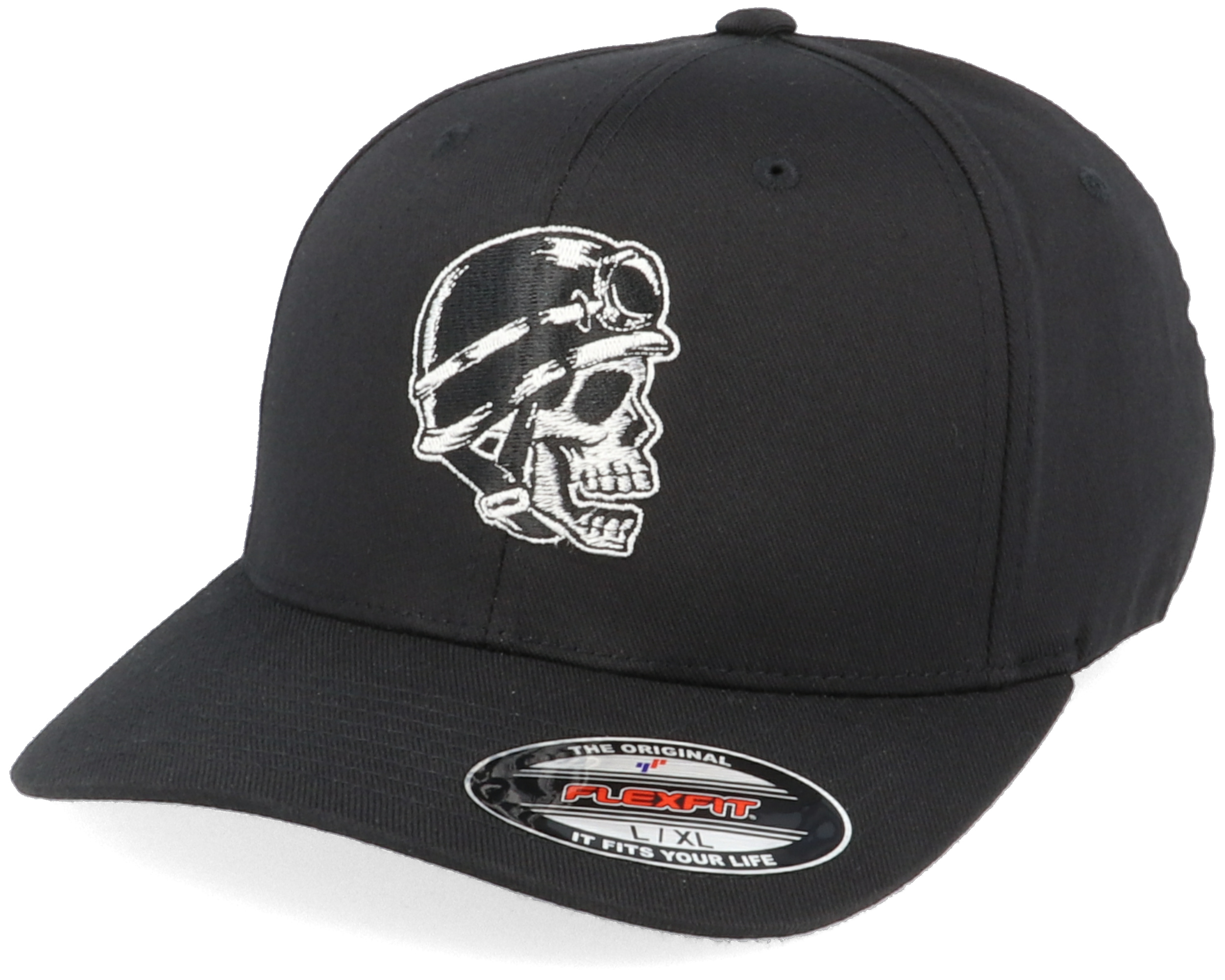 Biker Skull Black Flexfit Born To Ride cap Hatstore.co.uk