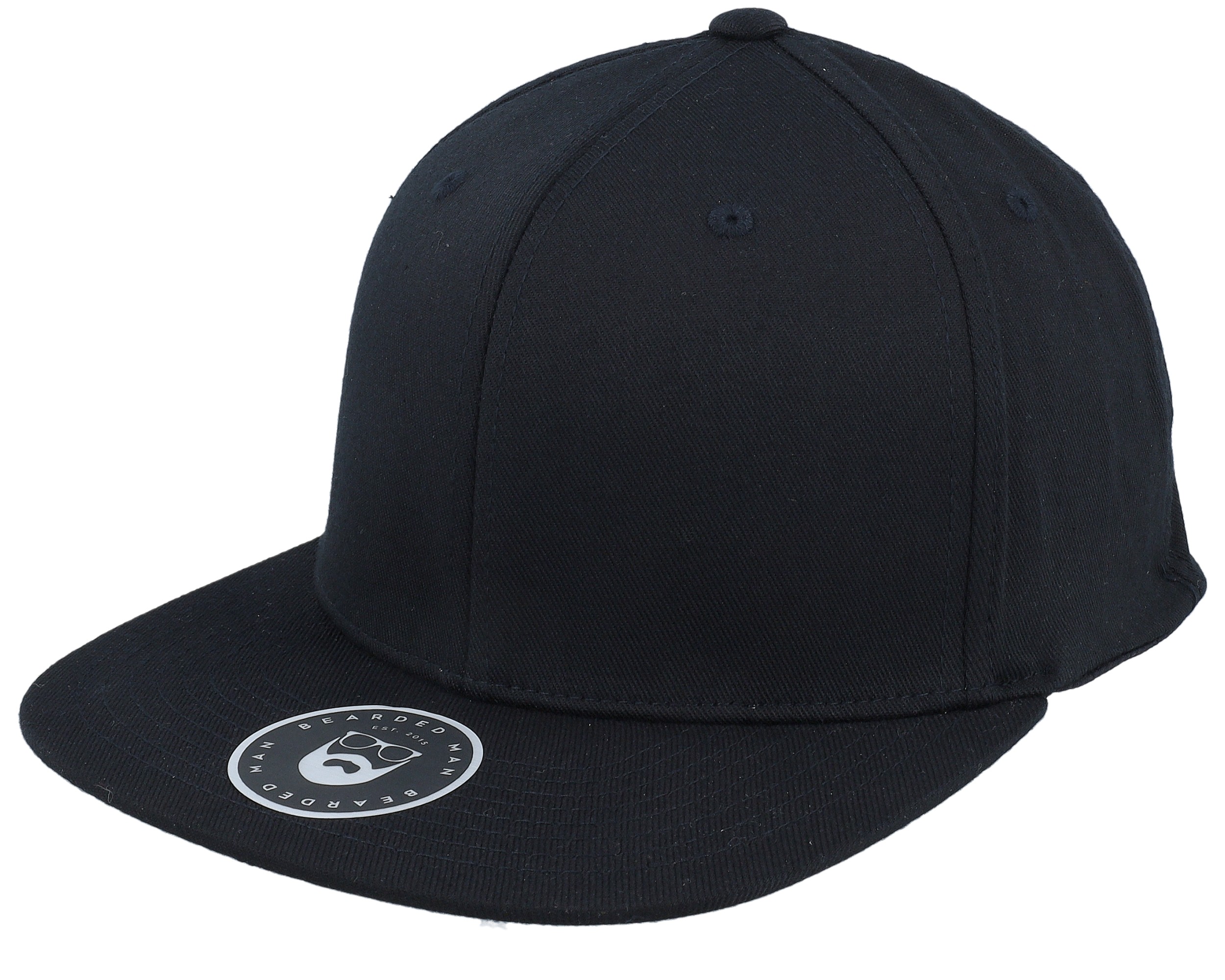 Badge Logo Back Black Flat Brim Fitted Bearded Man Cap Hatstore