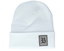 Old English B Patch White Beanie - Bearded Man
