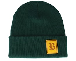 Old English B Patch Bottle Green Beanie - Bearded Man
