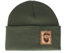 Cap Man Patch Olive Green Beanie - Bearded Man