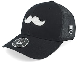 White Moustache Movember Black A-Frame Trucker - Bearded Man