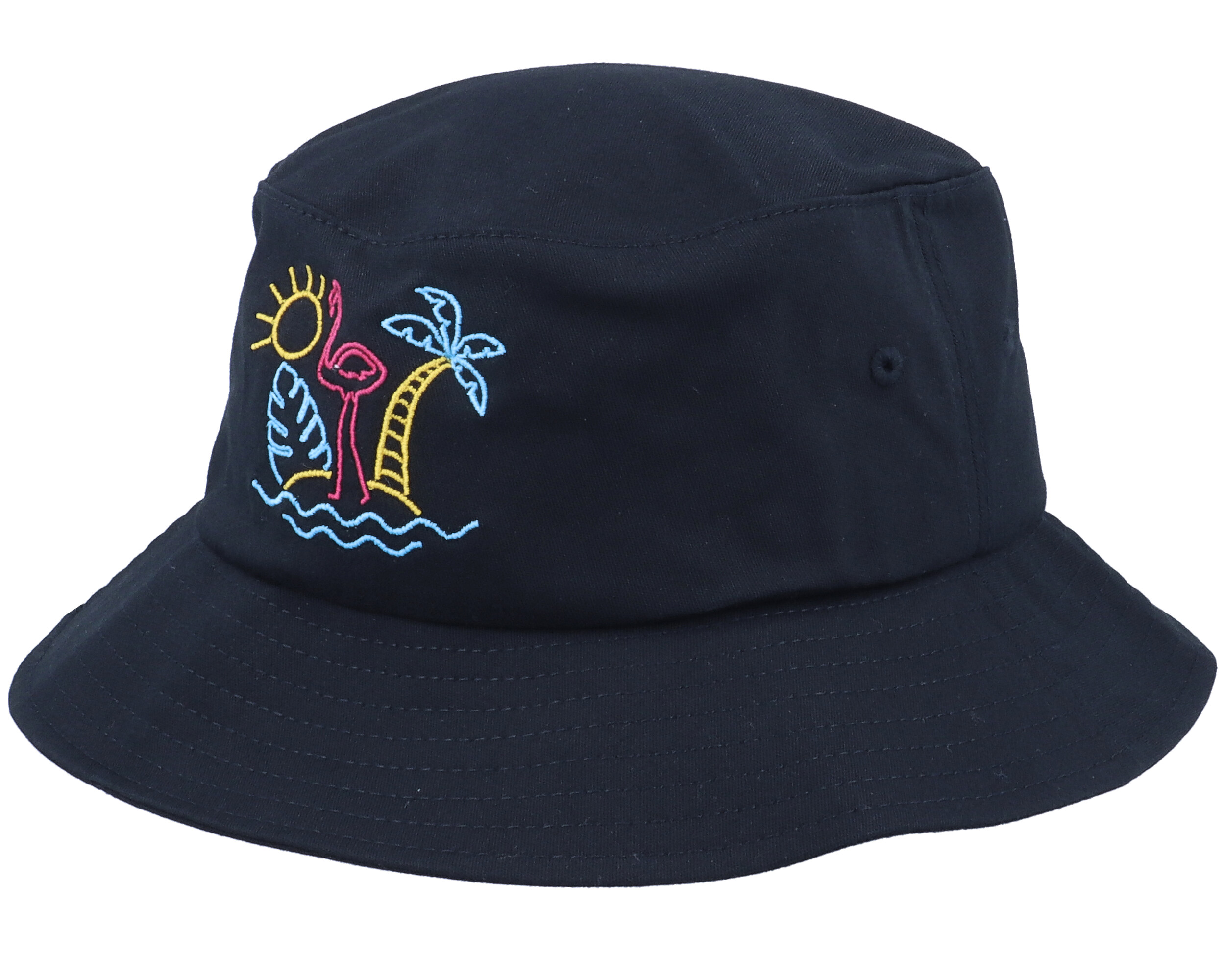 Neon Summer Beach Flamingo Black Bucket - Iconic hatt - Hatstore.se