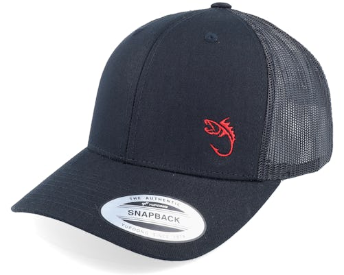 Red Fish Hook Logo Black Trucker - Skillfish cap
