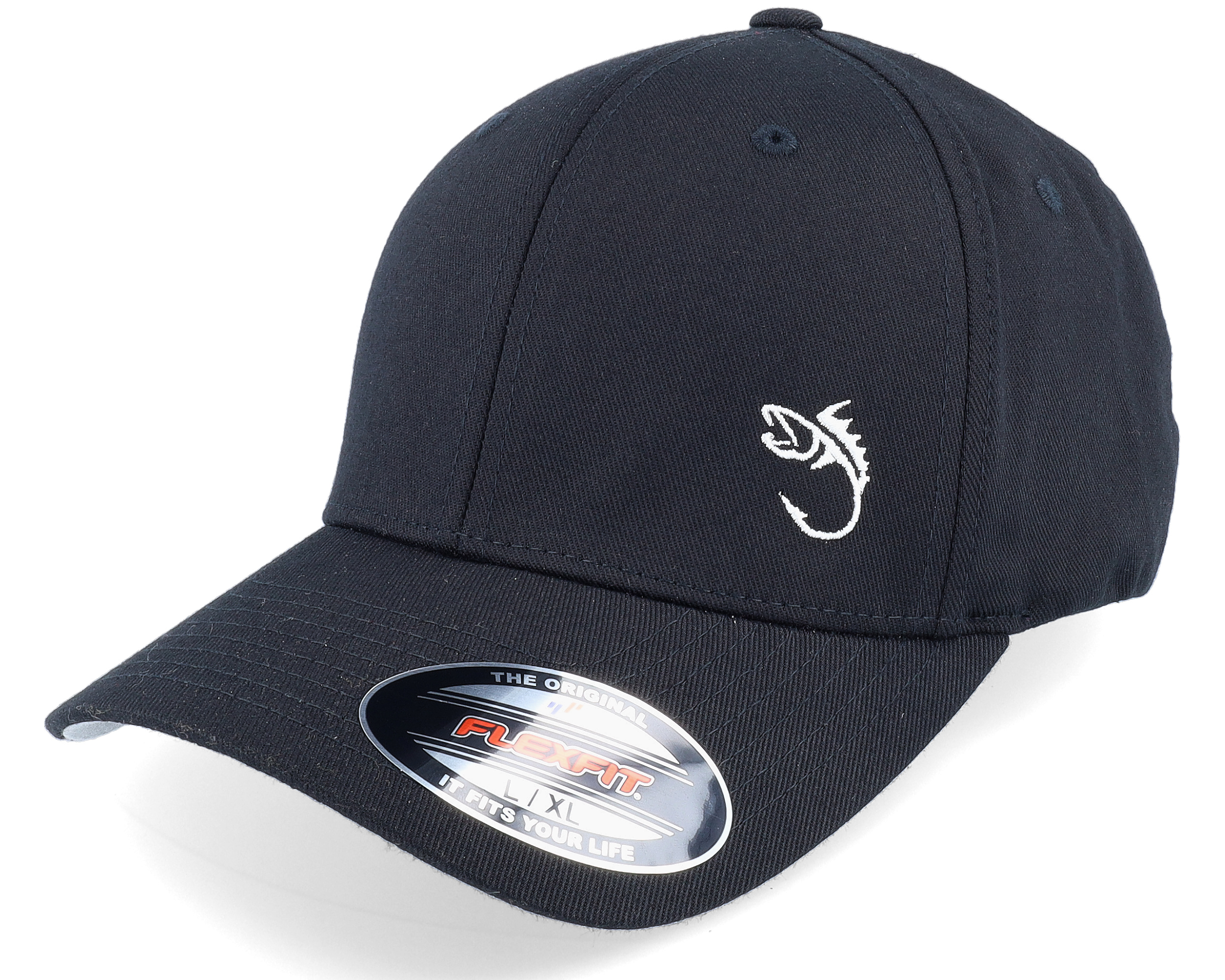 White Fish Hook Logo Black Flexfit - Skillfish cap