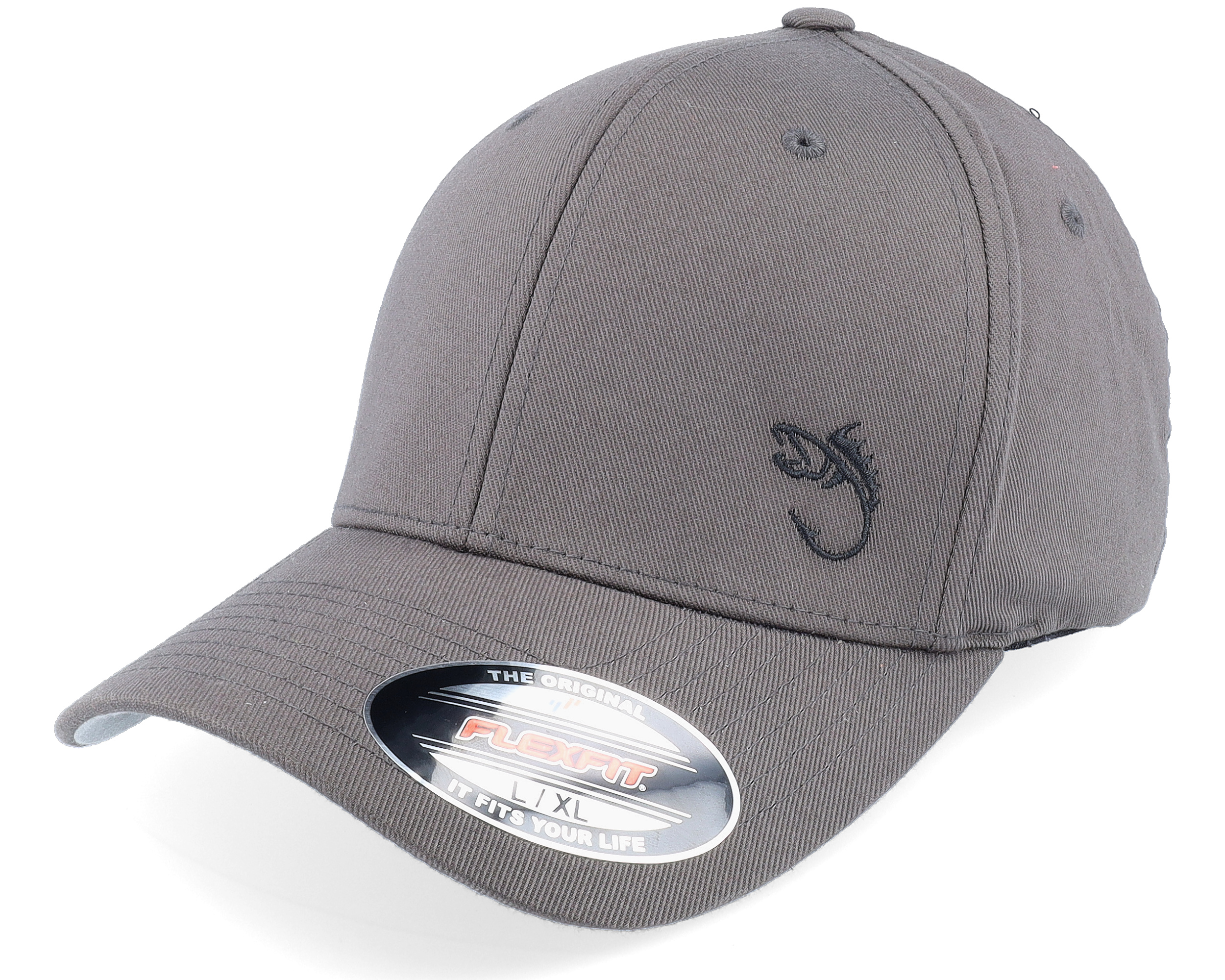 Black Fish Hook Logo Dark Grey Flexfit - Skillfish cap