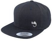 White Fish Hook Logo Black Snapback