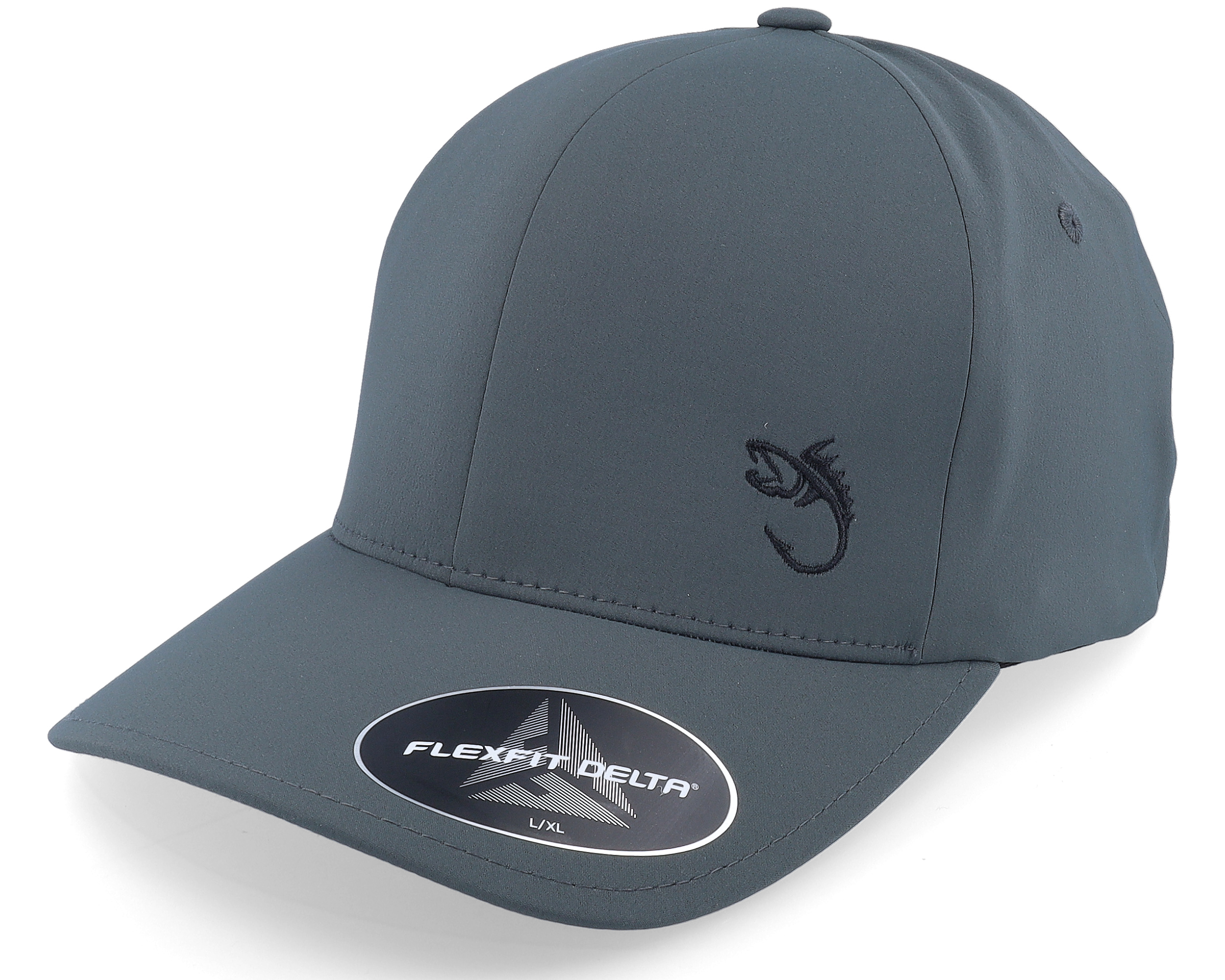 Black Fish Hook Logo Delta Fit Charcoal Flexfit - Skillfish cap