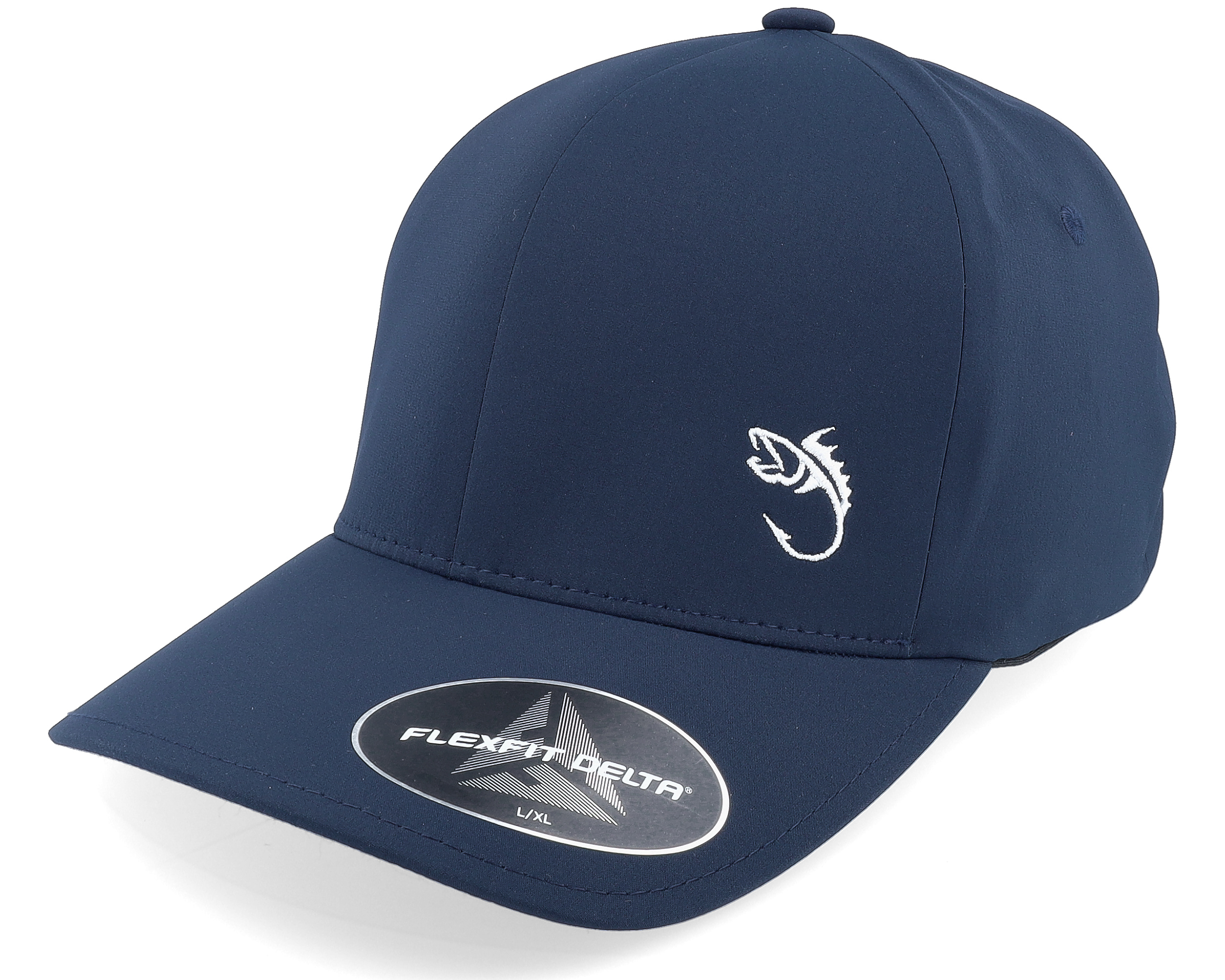 Skillfish - Blue Flexfit Cap - White Fish Hook Logo Delta Fit Navy Flexfit @ Hatstore