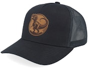 Kids T-rex Dino Brown Round Patch Black Trucker