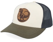 Kids T-rex Dino Brown Round Patch Ivory /Black/Mash A-Frame Trucker
