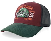 Live Free Ride Hard Biker Burgundy Canvas/Forest A-Frame Trucker