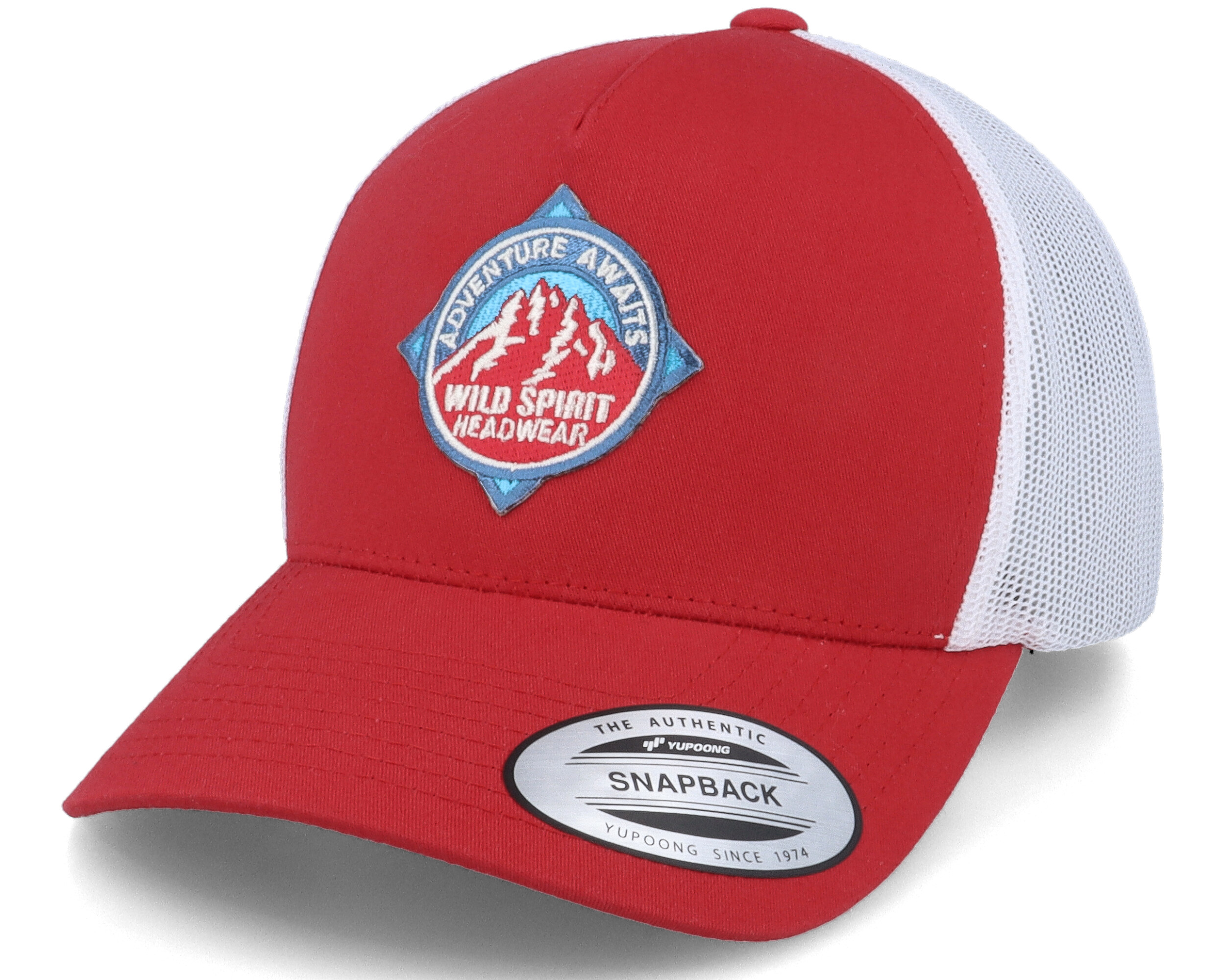 Adventure Awaits Patch Red/White Trucker - Wild Spirit cap | Hatstore.co.uk