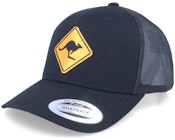 Caution Kangaroos Sign Patch Black Trucker