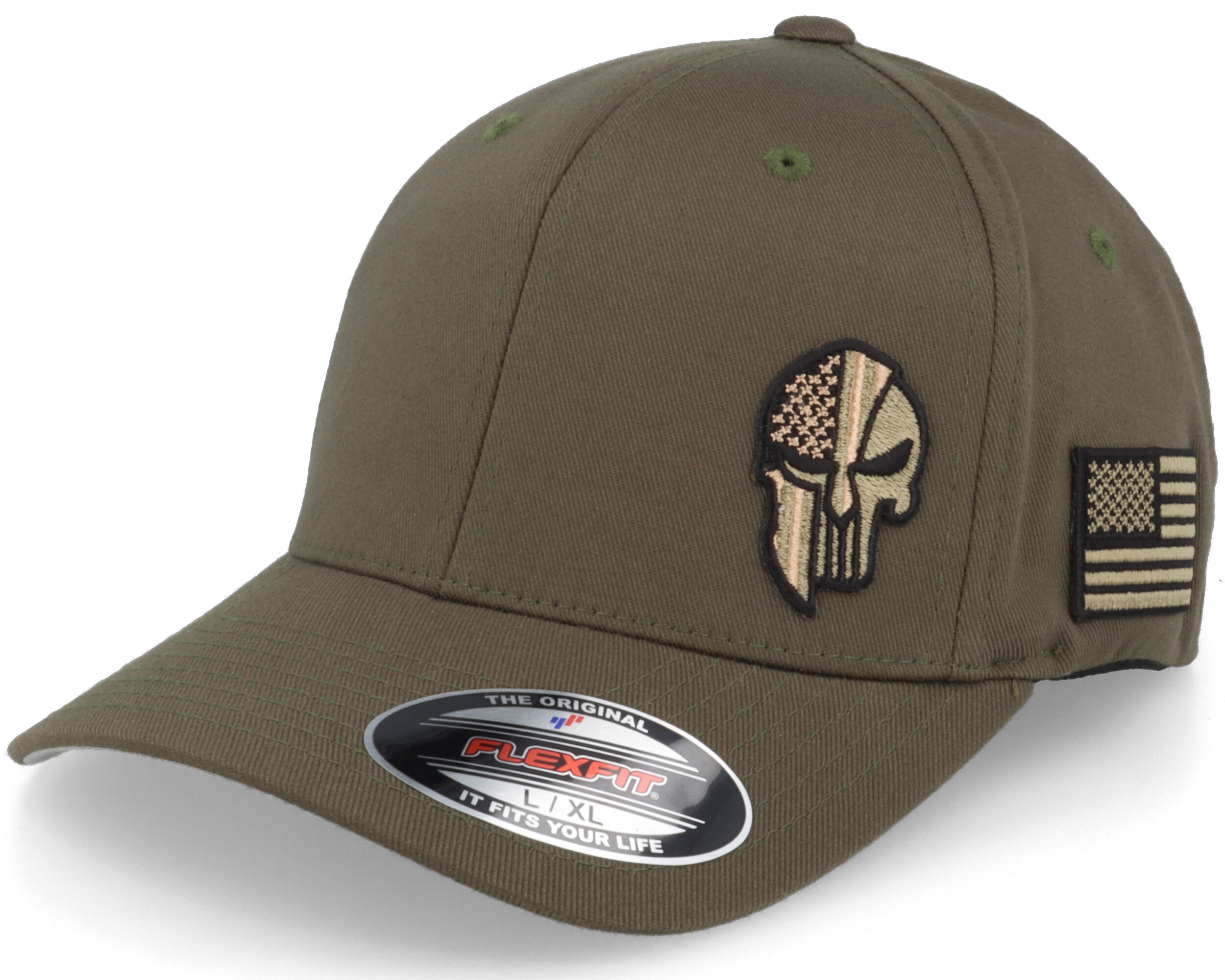 Army Skull Head Flexfit - Usa Olive Army cap
