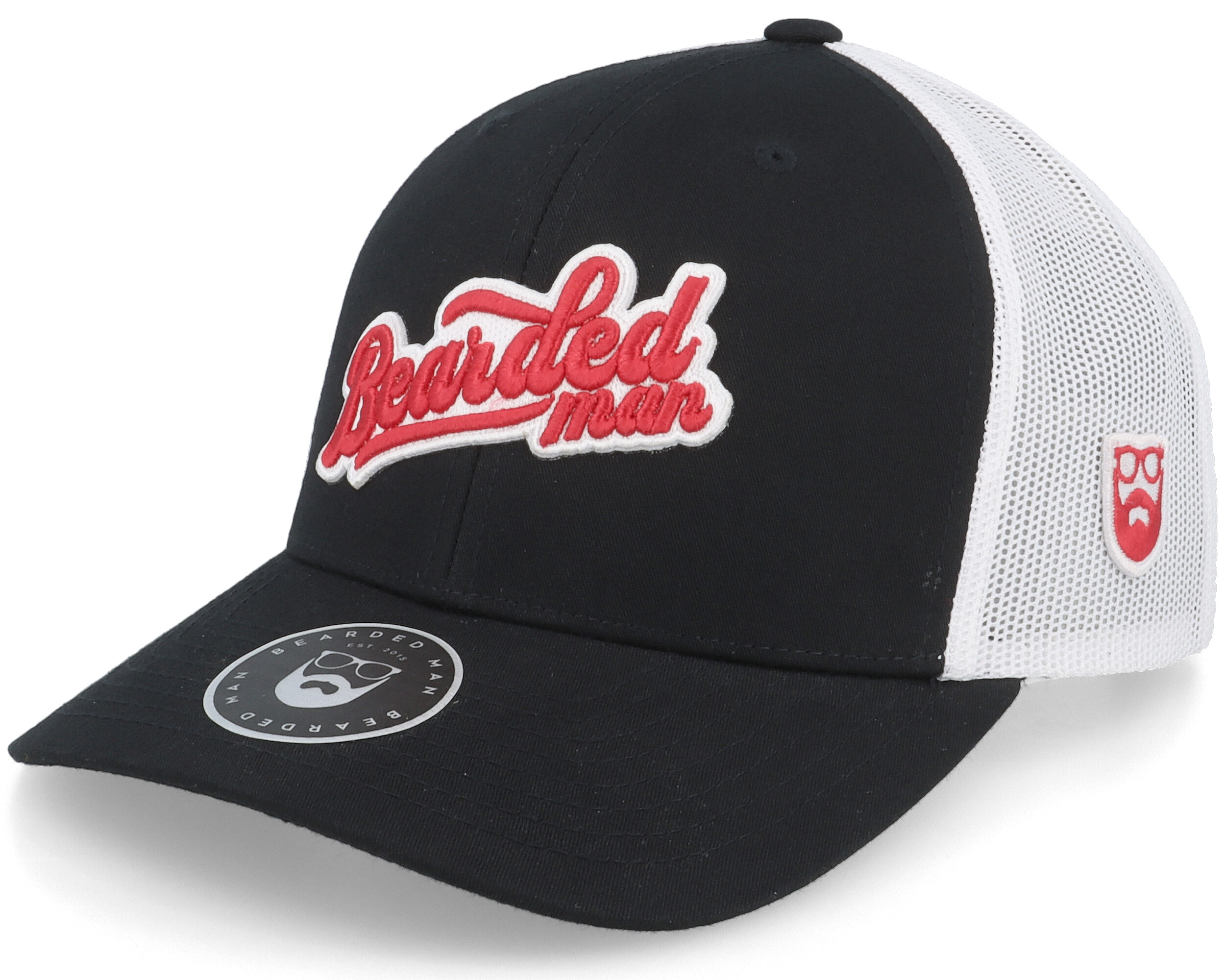 Retro Logo Script Patch Black/White Trucker - Bearded Man cap ...