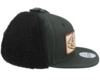 Big Trout Patch Vintage Black Ear Flap Snapback - Skillfish cap