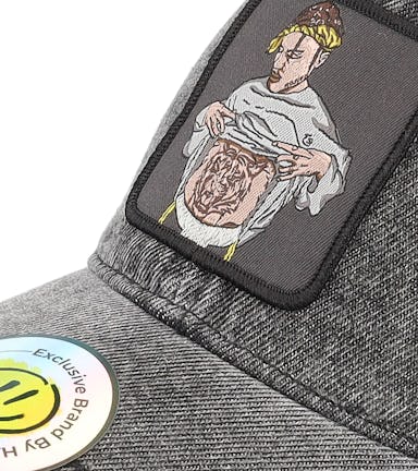 Flexing Abs Patch Washed Black Demin Dad Cap - Lucid Smile