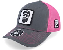 Cap Man Woven Patch Charcoal/Neon Pink Trucker - Bearded Man