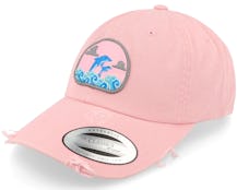 Dolphin On Waves Patch Pink Destroyed Dad Cap - Abducted