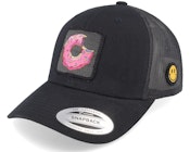 Donut Smiley Face Retro Black Trucker