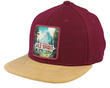Mountain Forest Logo Box Suede Maroon Snapback - Wild Spirit