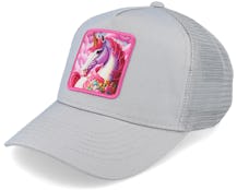 Kids Pink Unicorn Grey Trucker - Unicorns